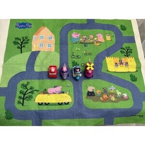 Vintage Peppa Pig Felt Play Mat With 4 Cars 2003 Policeman Dino Helicopter